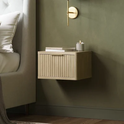 Furniture123 Oak Ribbed Floating Bedside Table with Drawer - Valencia