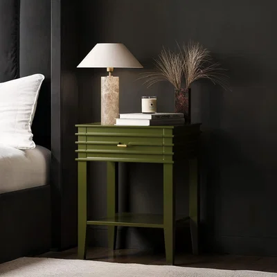 Furniture123 Olive Green Bedside Table with Drawer and Shelf - Midori