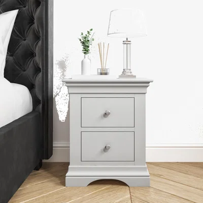 Furniture123 Pale Grey Two Drawer Bedside Table - Olivia