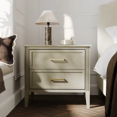 Furniture123 Wide Light Wood 2 Drawer Bedside Table - Delilah
