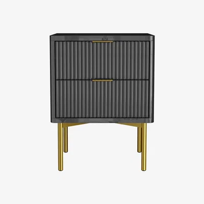 Furniture123 Valencia Anthracite Grey High Gloss 2 Drawer Bedside Table with Groove Detail