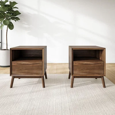 Furniture123 Walnut Pair of Bedside Tables - Frances