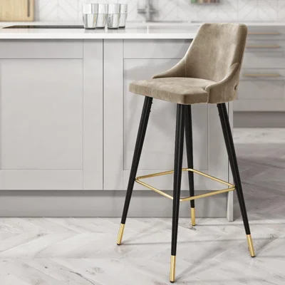 Furniture123 Beige Velvet Button Back Bar Stool - 79cm - Maddy