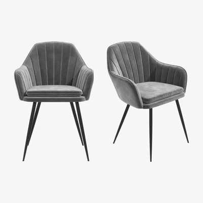 Furniture123 Set of 2 Grey Velvet Dining Tub Chairs with Black Legs - Logan
