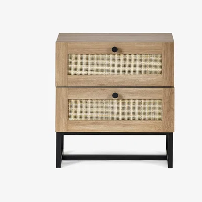 Furniture123 Padstow Industrial Rattan 2 Drawer Bedside Table - Julian Bowen