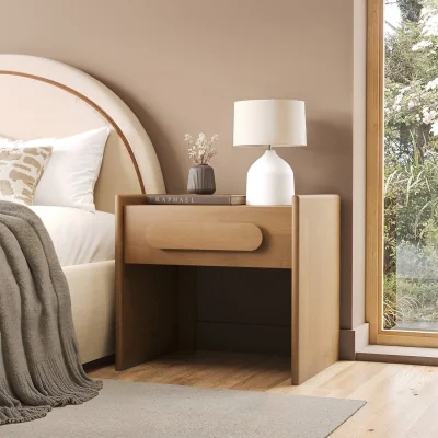 Furniture123 Wide Dark Wood 1 Drawer Bedside Table - Margot