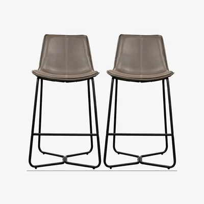 Furniture123 Set of 2 Grey Faux Leather Bar Stools with Backs - Caspian House