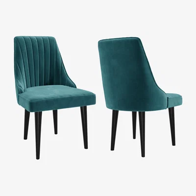 Furniture123 Pair of Teal Velvet Ribbed Dining Chairs - Penelope