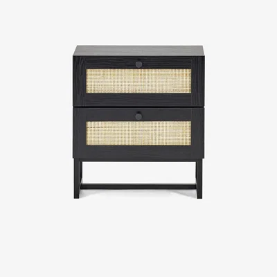 Furniture123 Padstow Black Rattan 2 Drawer Bedside Table - Julian Bowen