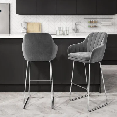 Furniture123 Grey Velvet Bar Stools Set of 2 - Logan