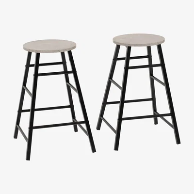 Furniture123 Athens Pair of Bar Stools in Grey Concrete Effect - Seconique