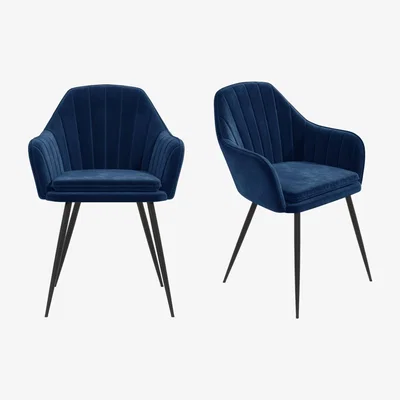 Furniture123 Set of 2 Navy Blue Velvet Dining Tub Chairs with Black Legs - Logan