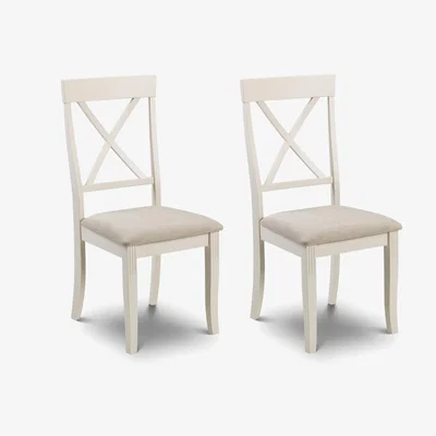 Furniture123 Davenport Ivory Pair of Wooden Dining Chairs with Fabric Seats - Julian Bowen Range