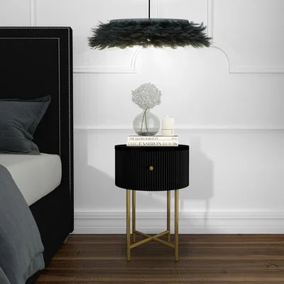 Furniture123 Enzo Groove Detail 1 Drawer Bedside Table in Black and Gold - Art Deco Style