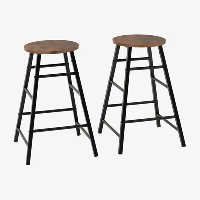 Furniture123 Athens Pair of Bar Stools in Acacia Wood Effect - Seconique