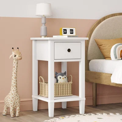 Furniture123 Kids White Wooden Bedside Table with Drawer and Shelf - Marlowe