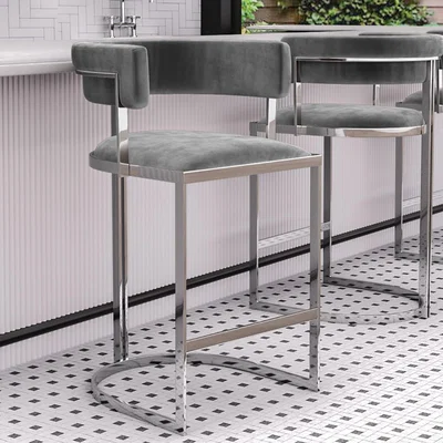 Furniture123 Charcoal Velvet Cantilever Kitchen Stool - 66cm - Alana Boutique