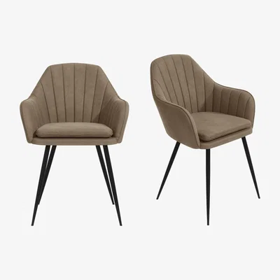 Furniture123 Set of 2 Beige Faux Leather Dining Tub Chairs with Black Legs - Logan
