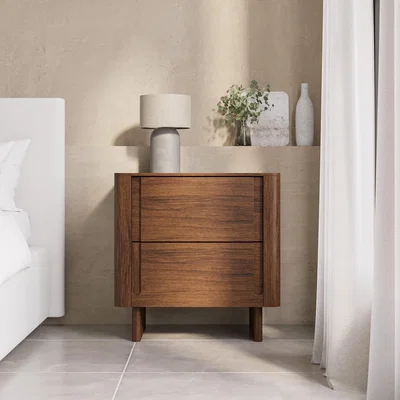 Furniture123 Dark Wood Mid Century 2 Drawer Bedside Table - Emile Sustainable Furniture