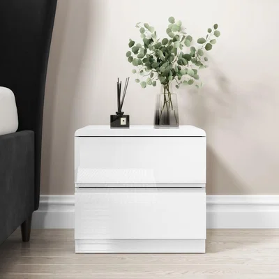Furniture123 Small 2 Drawer Bedside Table in White Gloss - Lyra