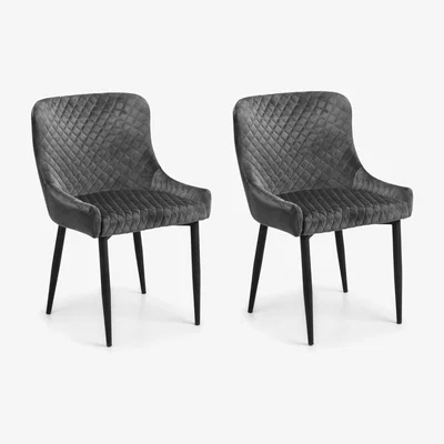 Furniture123 Grey Quilted Velvet Tub Chairs with Black Legs - Set of 2 - Luxe