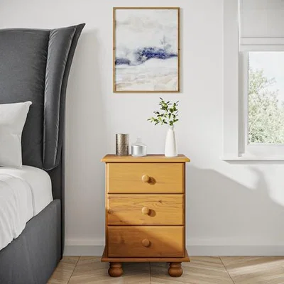 Furniture123 Hamilton 3 Drawer Bedside Table in Pine