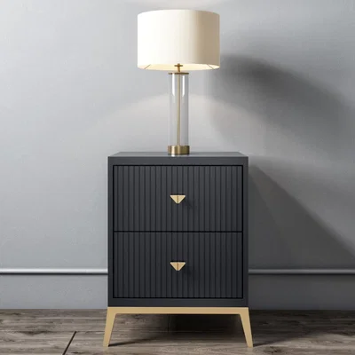 Furniture123 Maya Art Deco 2 Drawer Bedside Table in Dark Grey