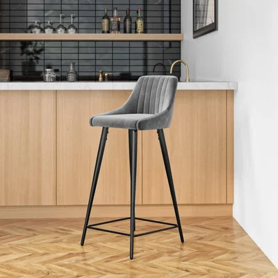 Furniture123 Grey Velvet Bar Stool with Back - 77cm - Macie
