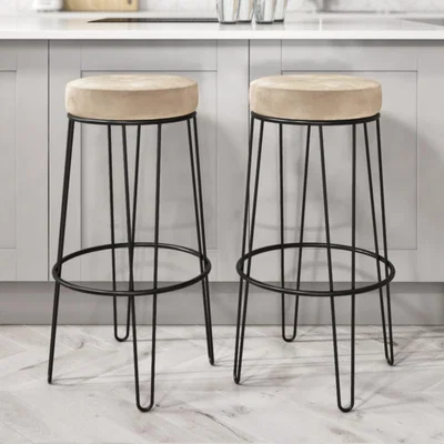 Furniture123 Set of 2 Cream Velvet Hairpin Bar Stools  73cm - Tara