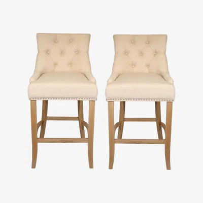 Furniture123 Set of 2 Beige Barstools with Backs - Bradley