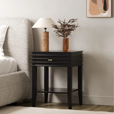 Furniture123 Black Bedside Table with Drawer and Shelf - Midori