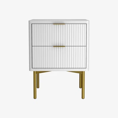Furniture123 Valencia White High Gloss 2 Drawer Bedside Table with Groove Detail