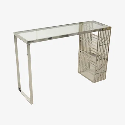 Furniture123 Chrome Breakfast Bar Table with Storage - Seats 4