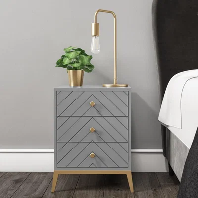 Furniture123 Ezra Chevron 3 Drawer Bedside Table in Pale Grey