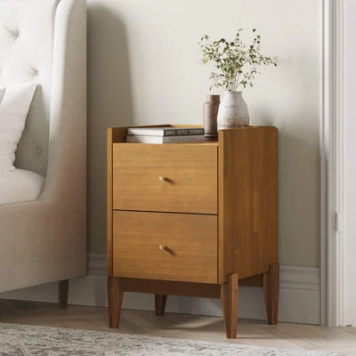 Furniture123 Wooden Mid-Century 2-Drawer Bedside Table - Rumi