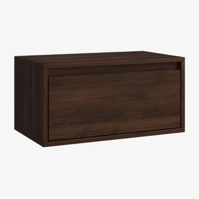 Furniture123 Wide Walnut Floating Bedside Table with Storage - Hiro