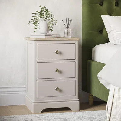 Furniture123 Tall Oak and Cream 3-Drawer Bedside Table - Alexander