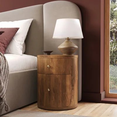 Furniture123 Mango Wood Round 2 Drawer Bedside Table - Chakra