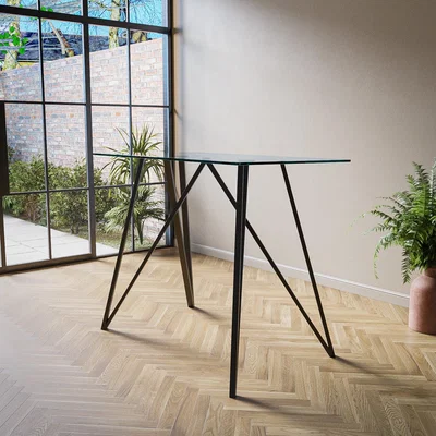 Furniture123 Rectangular Glass Bar Table with Black Metal Legs - Seats 2 - Dax