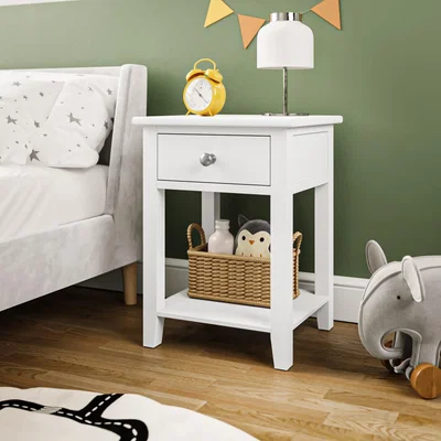 Furniture123 Kids White Solid Wood 1 Drawer Bedside Table - Harper