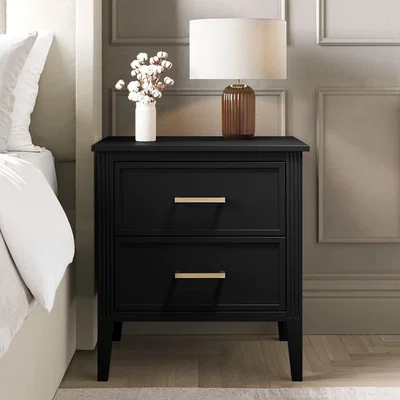 Furniture123 Wide Black 2 Drawer Bedside Table - Delilah