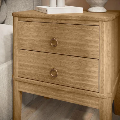 Furniture123 Solid Light Wood 2 Drawer Bedside Table - Josephine