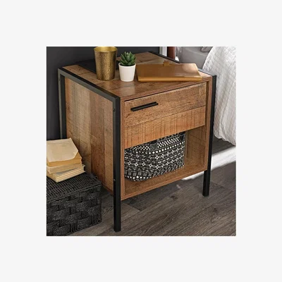 Furniture123 LPD 1 Drawer Bedside Table in Distressed Oak Effect - Industrial Style