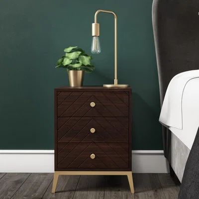 Furniture123 Jude Chevron 3 Drawer Bedside Table in Dark Wood