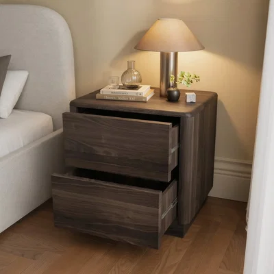 Furniture123 Modern Walnut 2 Drawer Bedside Table - Rowan