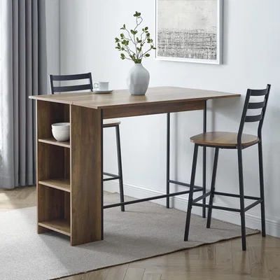 Furniture123 Oak Drop Leaf Bar Table with 2 Black Stools - Foster