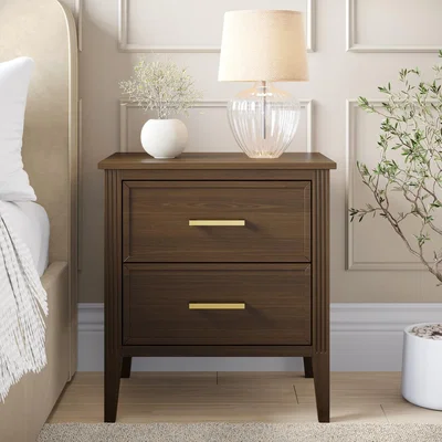 Furniture123 Wide Walnut 2 Drawer Bedside Table - Delilah