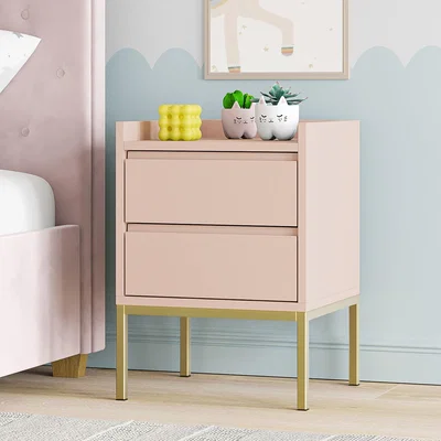 Furniture123 Kids Pink Bedside Table with 2 Drawers - Zion