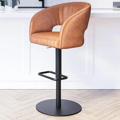 Furniture123 Curved Tan Faux Leather Adjustable Bar Stool with Back - Runa