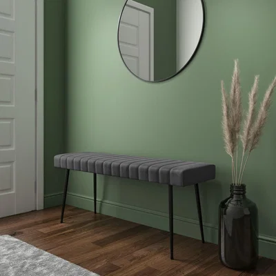 Furniture123 Logan Grey Faux Leather Hallway Bench with Black Legs